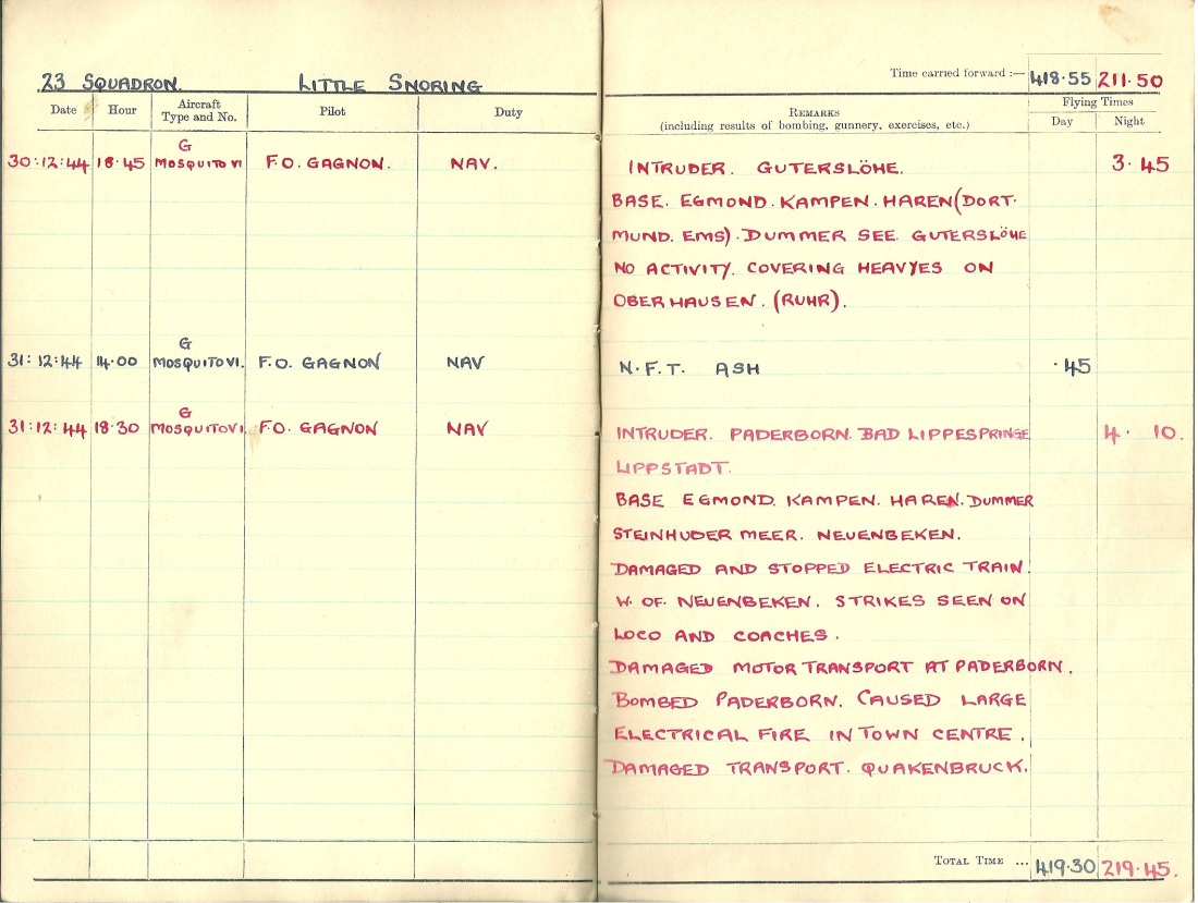 logbook entry 30 December 1944